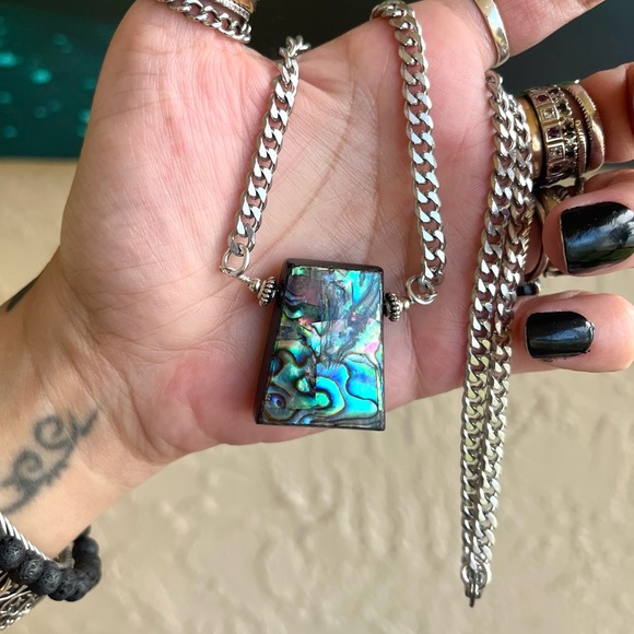 Abone shell stainless steel cuban chain link choker necklace boho gemstones - Picture 7 of 15